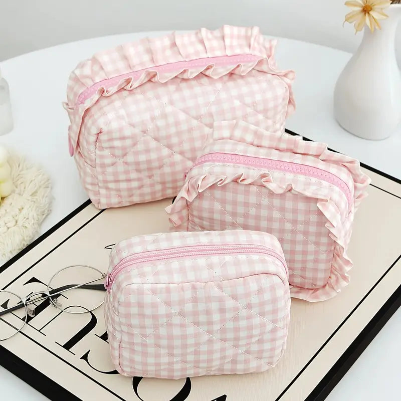 Cosmetic Case - Checkered 3 PC Set