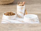 Pet Food Bowl - Ceramic with Gold Marble Design